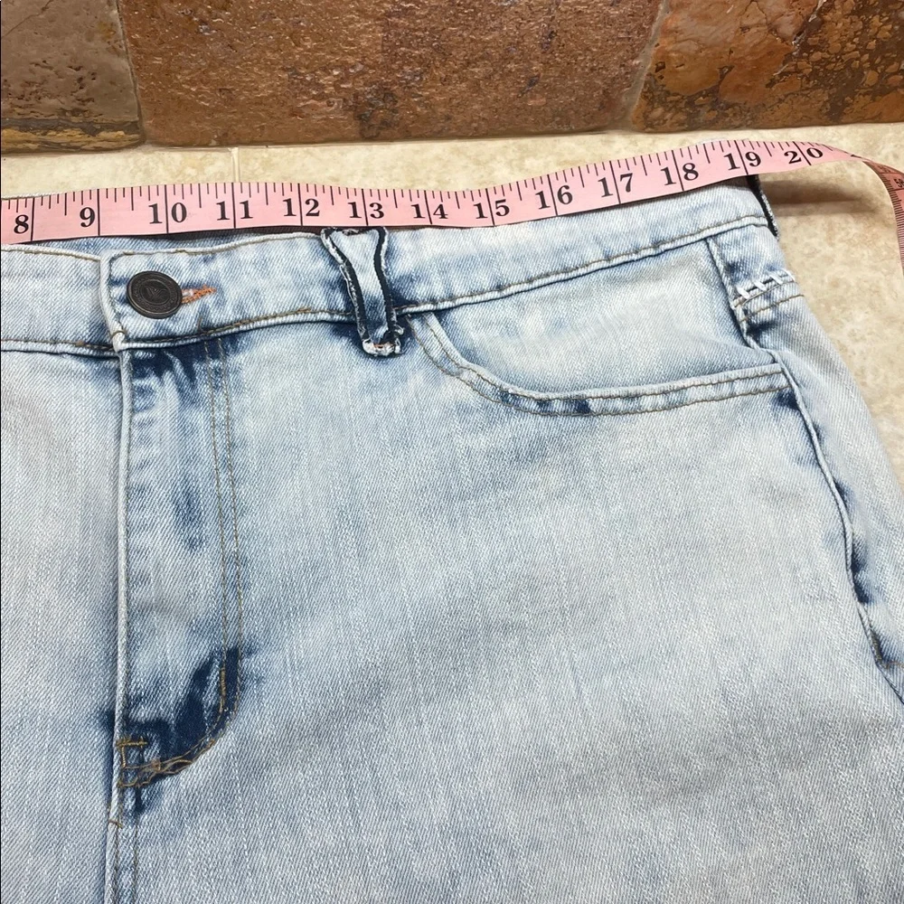 Watson Jeans Size 36 Skull Patch Distressed Punk Slogan Light Blue Graphic Denim